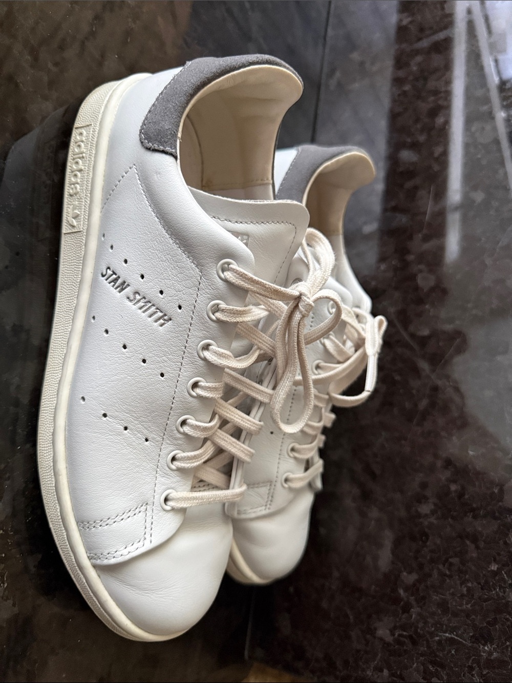 adidas Stan Smith Sneakers - White with Gray Suede Heel Tab